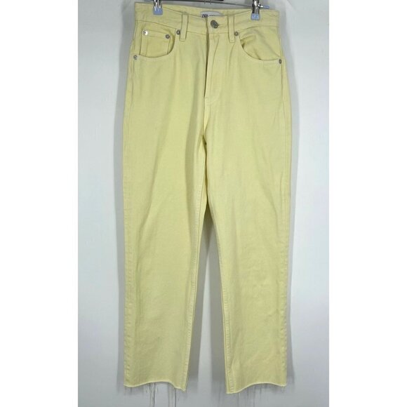 NWOT ZARA High Rise Straight Leg Button Fly Jeans Yellow 4 27 - Picture 3 of 6